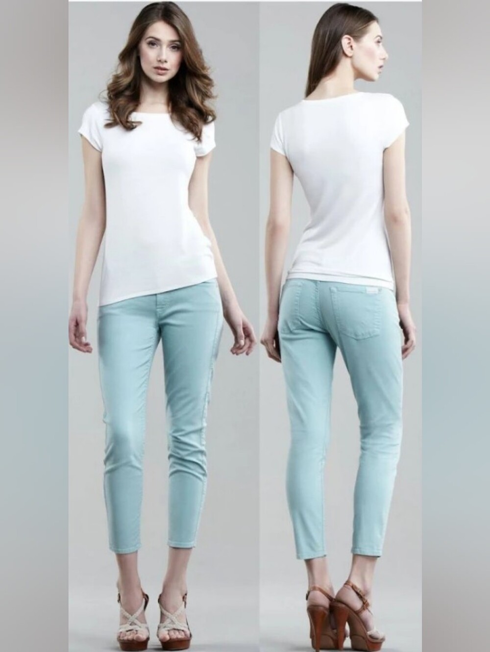 7 For All Mankind Cotton Twill Skinny Jean Light Mint Blue Misses  Size 27